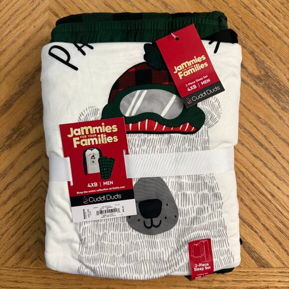 Cuddl Duds Pajamas Papa Bear Jammies Green and Black Check Size 4XB - Picture 1 of 7